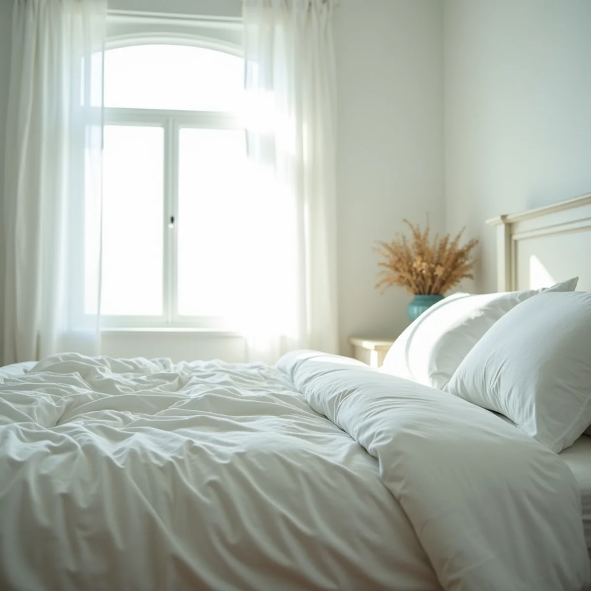 Fresh, made-up bedroom after a Krystal View cleaning visit